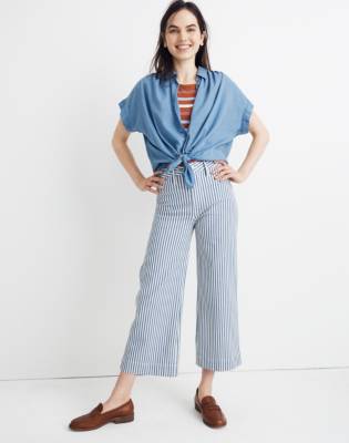 striped wide leg cropped pants