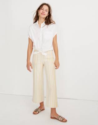 striped cropped wide leg pants