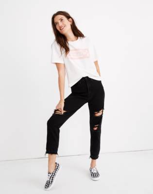 black knee rip mom jeans