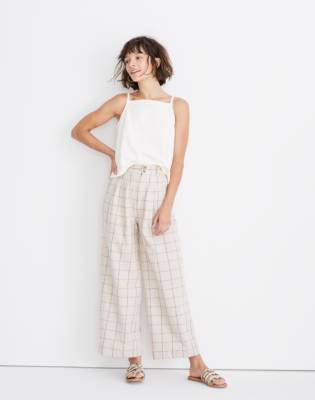 madewell plaid pleated wide leg pants