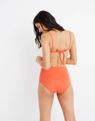 orange high waisted swim bottoms