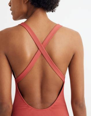 Madewell Second Wave Ribbed Crisscross One-Piece Swimsuit in new copper image 2