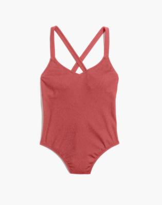 Madewell Second Wave Ribbed Crisscross One-Piece Swimsuit in new copper image 4