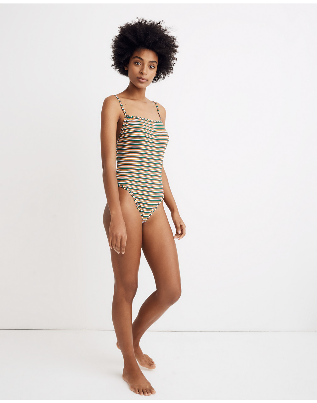 Madewell Second Wave Straight One-Piece Swimsuit in Rainbow Stripe in golden lantern image 2