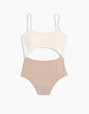 beige one piece swimsuit