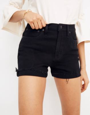 Curvy High-Rise Denim Shorts in Black 