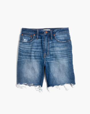 high waisted mid length denim shorts