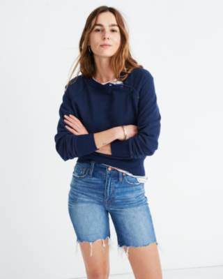 High-Rise Mid-Length Denim Shorts in 