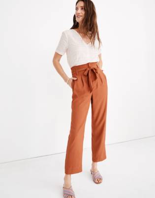 women's high waisted paperbag pants