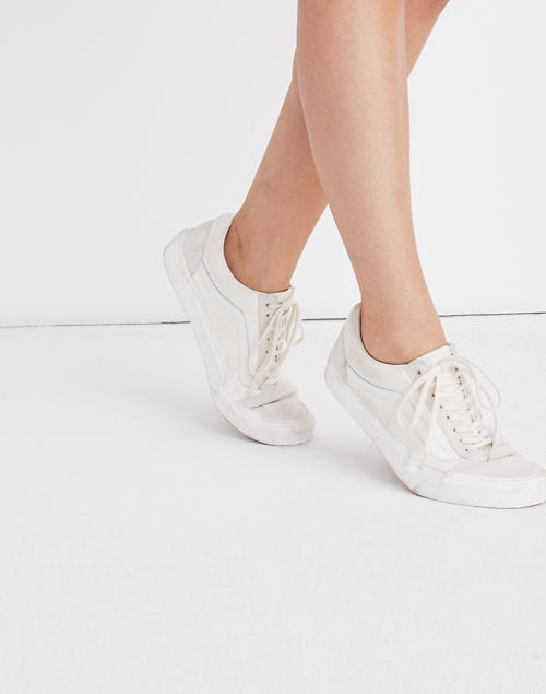 Vans® Unisex Old Skool Lace-Up Sneakers in White Suede and Canvas