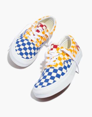 pink yellow and blue checkered vans