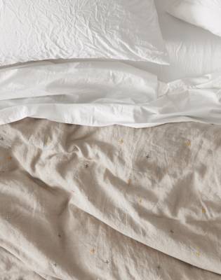 Coyuchi Scattered Embroidered Linen Duvet Cover