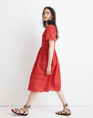 scalloped eyelet midi dress