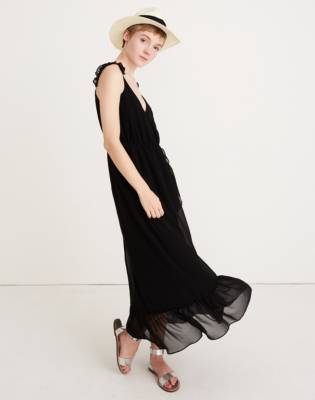 ruffle strap silk wrap dress