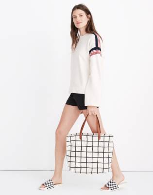 Stripe-Inset Varsity Sweatshirt in hthr ivory image 2