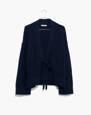 blue tie front cardigan
