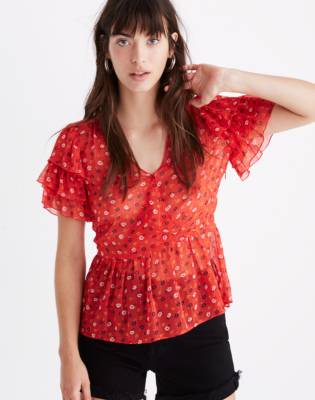 womens red peplum top