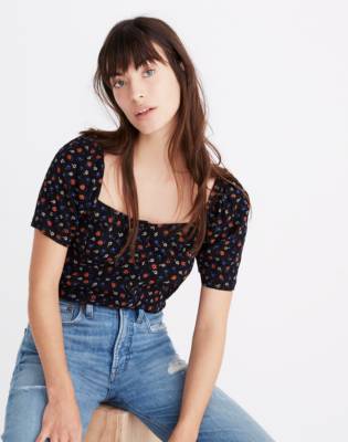 Seamed Square Neck Top In Prairie Posies