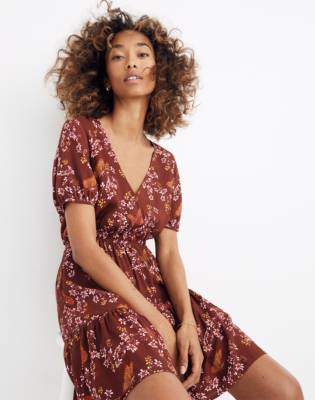 floral wrap ruffle dress