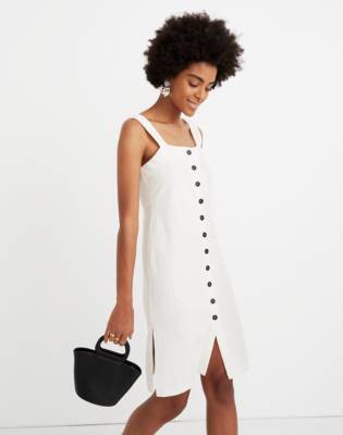 madewell denim button front tank dress