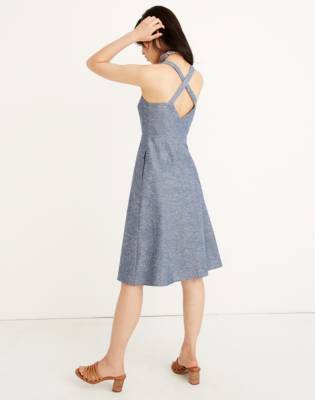 madewell denim button front tank dress