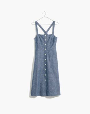 madewell denim button front tank dress