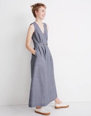 madewell button waist wrap midi dress