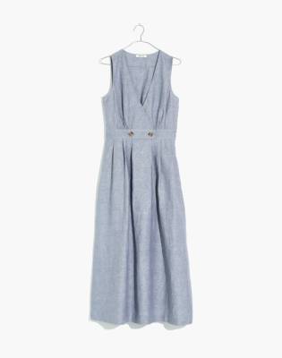madewell button waist wrap midi dress