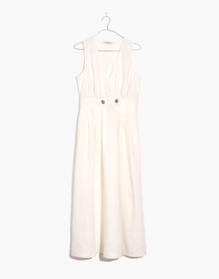 white midi dress with buttons