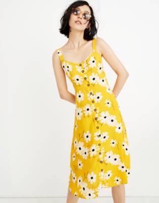 yellow floral button up dress