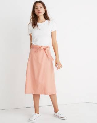 Belted Wrap Midi Skirt in antique coral image 1