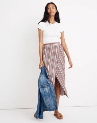 denim skirt with rainbow stripe