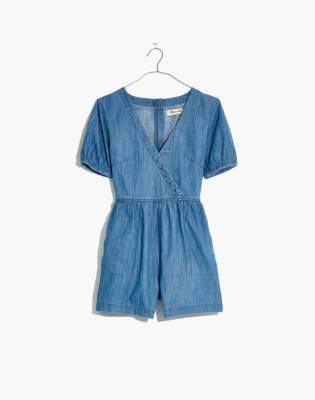 blue denim button romper