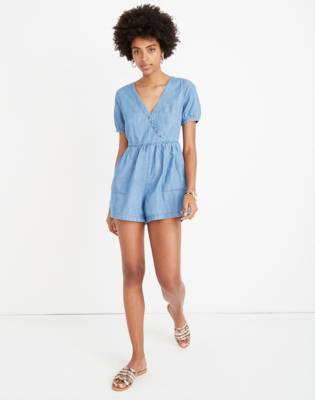 blue denim button romper