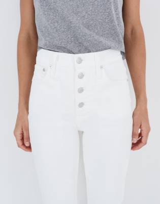 button front white jeans