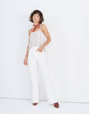 high rise white flare jeans