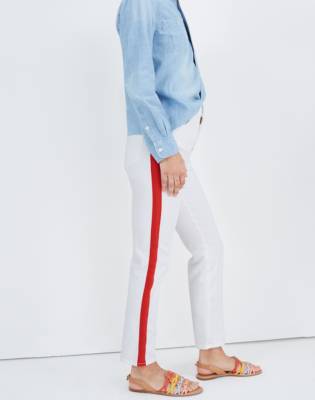 white jeans with red stripe