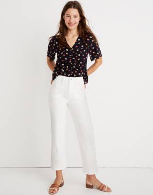 wide leg white denim jeans