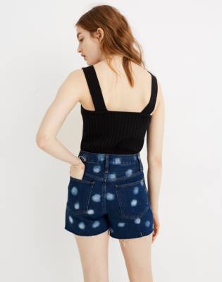 polka dot denim shorts