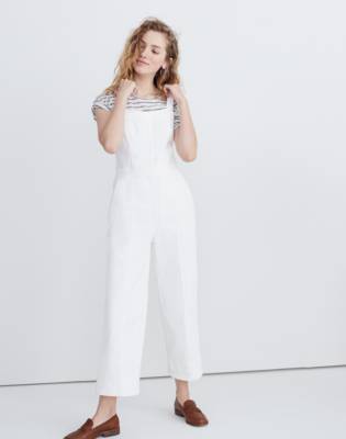 white wide leg overalls