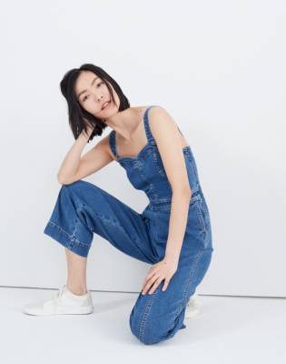 blue jean wide leg jumpsuit