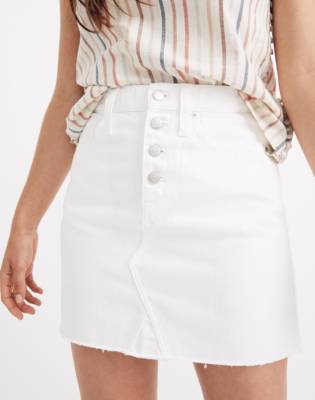 white denim skirt with buttons
