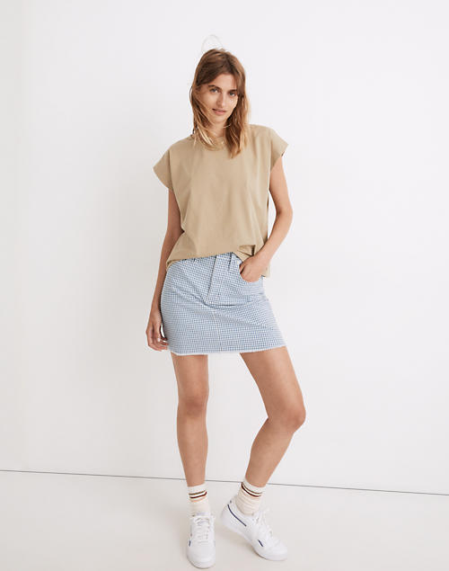 Stretch Straight Mini Skirt in Gingham: Raw-Hemmed Edition