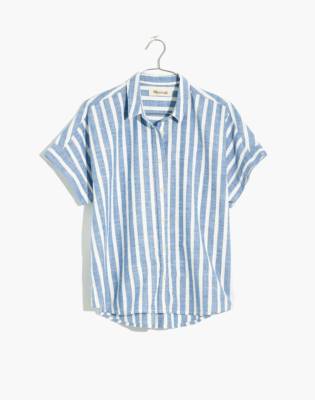 blue white striped button down shirt