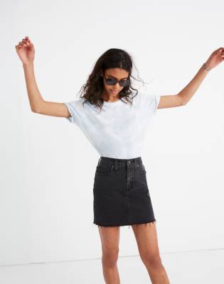 Stretch Denim Straight Mini Skirt in Ashcraft Wash: Raw-Hemmed Edition