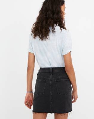 black denim skirt raw hem