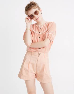 madewell denim pleated shorts