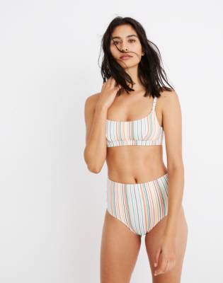 rainbow striped high waisted bikini