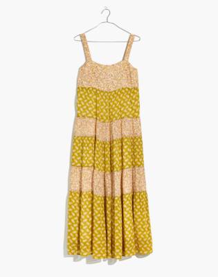 Petite Print-Mix Tiered Midi Dress in 