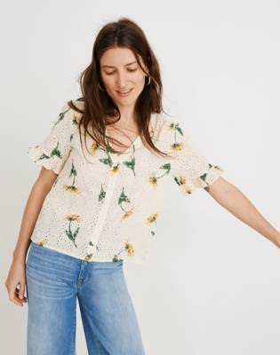 madewell eyelet ruffle top